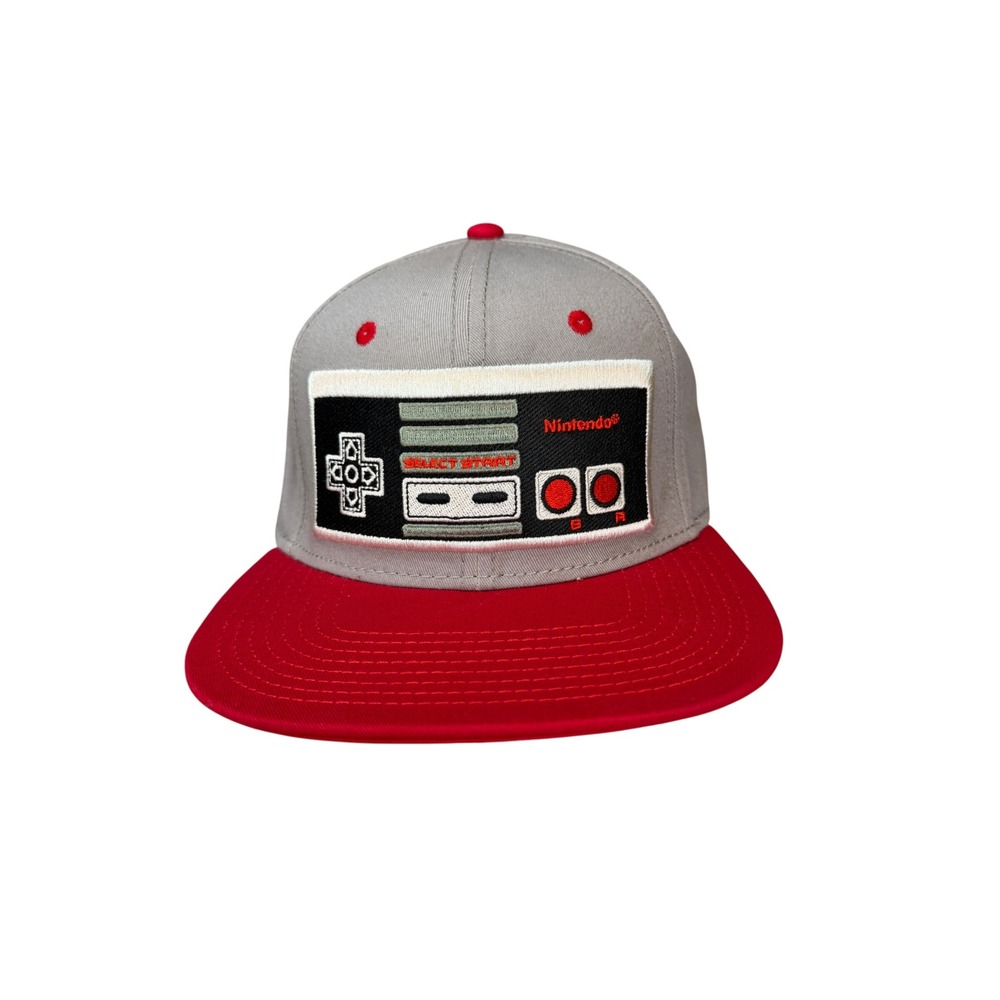 Nintendo Entertainment System NES Controller Snapback Hat Grey Red Retro Gamer